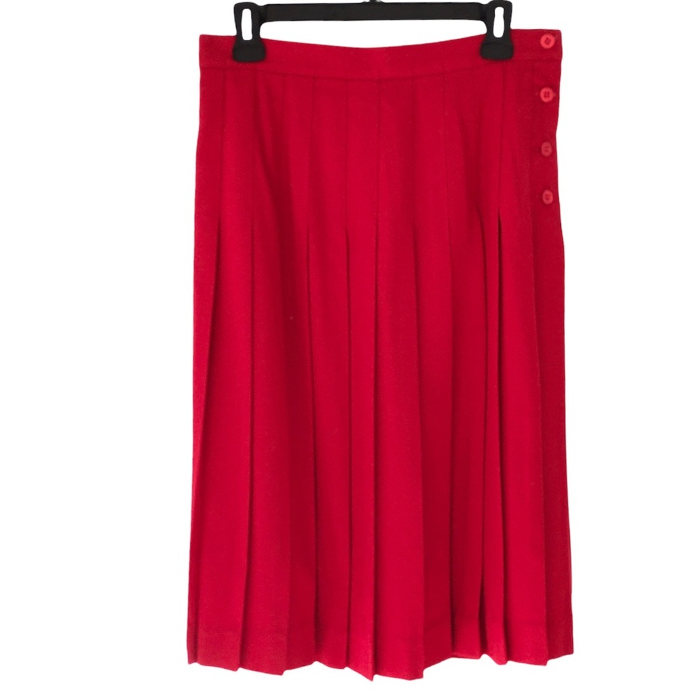 Vintage Talbots Midi 100% Worsted Wool Knife Pleated Classic Red Skirt 12P